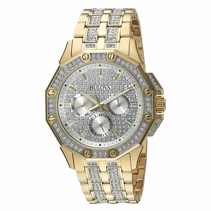 Bracelets Bulova Bulova 98C126 Mens Crystal Silver Dial Yellow Gold Steel Bracelet Watch Bracelets Bulova Bulova 98C126 Mens Crystal Silver Dial Yellow Gold Steel Bracelet Watch