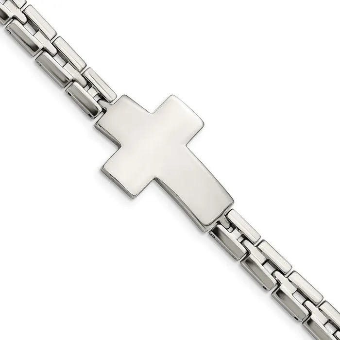 Bracelets Chisel Stainless Steel Polished Cross 8in Link Bracelet