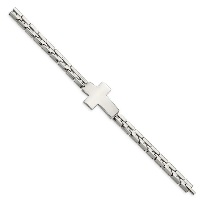 Bracelets Chisel Stainless Steel Polished Cross 8in Link Bracelet Bracelets Chisel Stainless Steel Polished Cross 8in Link Bracelet