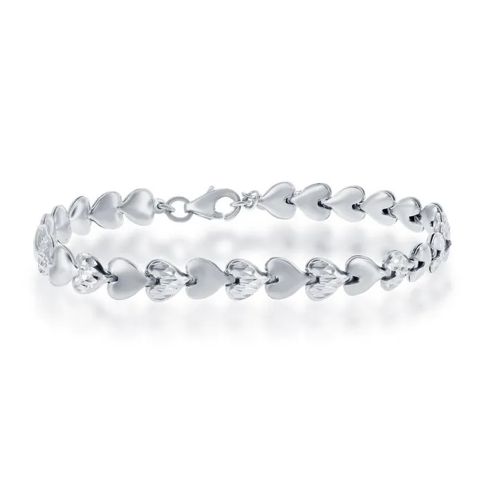 Bracelets Classic Classic Womens Bracelet Alternating Plain and DC Small Puffed Hearts S4727 Bracelets Classic Classic Womens Bracelet Alternating Plain and DC Small Puffed Hearts S4727