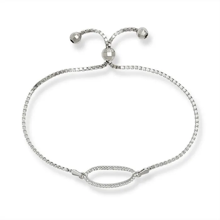 Bracelets Classic Sterling Silver Center Open CZ Oval with Beads Box Chain Bracelet Bracelets Classic Sterling Silver Center Open CZ Oval with Beads Box Chain Bracelet