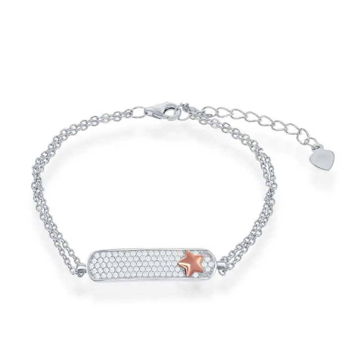 Bracelets Classic Sterling Silver Double Strand Micro Pave with RG Star ID Bracelet Bracelets Classic Sterling Silver Double Strand Micro Pave with RG Star ID Bracelet
