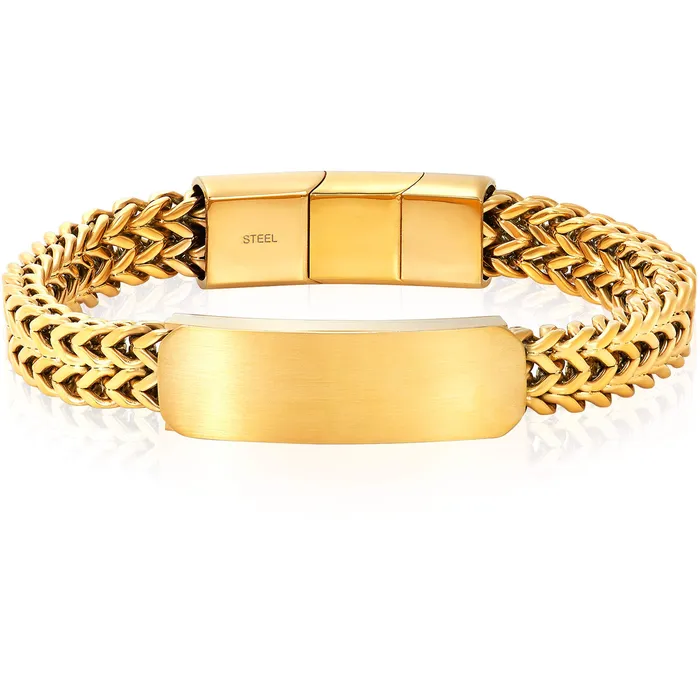 Bracelets Invicta Invicta Mens Bracelet Yellow Gold Stainless Steel Double Row Franco ID B8622 Bracelets Invicta Invicta Mens Bracelet Yellow Gold Stainless Steel Double Row Franco ID B8622