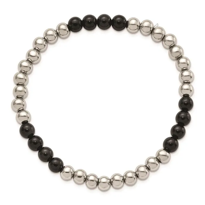 Bracelets Stainless Steel Polished Black Onyx Beaded Stretch Bracelet Chisel Bracelets Stainless Steel Polished Black Onyx Beaded Stretch Bracelet Chisel
