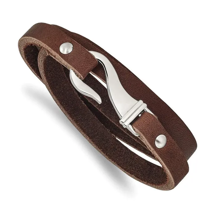 Chisel Bracelets Stainless Steel Brown Leather Wrap Bracelet