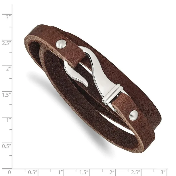 Chisel Bracelets Stainless Steel Brown Leather Wrap Bracelet