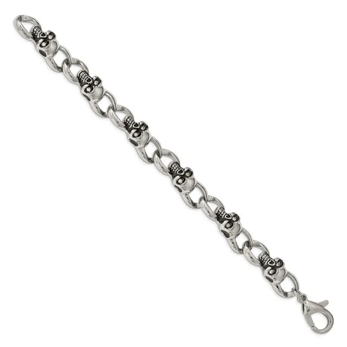 Chisel Bracelets Stainless Steel Polished and Oxidized w CZ Skulls 9in Bracelet Chisel Bracelets Stainless Steel Polished and Oxidized w CZ Skulls 9in Bracelet