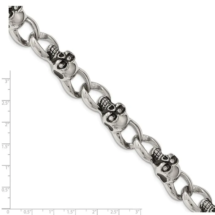 Chisel Bracelets Stainless Steel Polished and Oxidized w CZ Skulls 9in Bracelet Chisel Bracelets Stainless Steel Polished and Oxidized w CZ Skulls 9in Bracelet