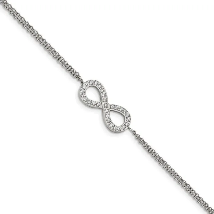 Chisel Bracelets Stainless Steel Polished with CZ Infinity Symbol 625in w2in ext Bracelet Chisel Bracelets Stainless Steel Polished with CZ Infinity Symbol 625in w2in ext Bracelet