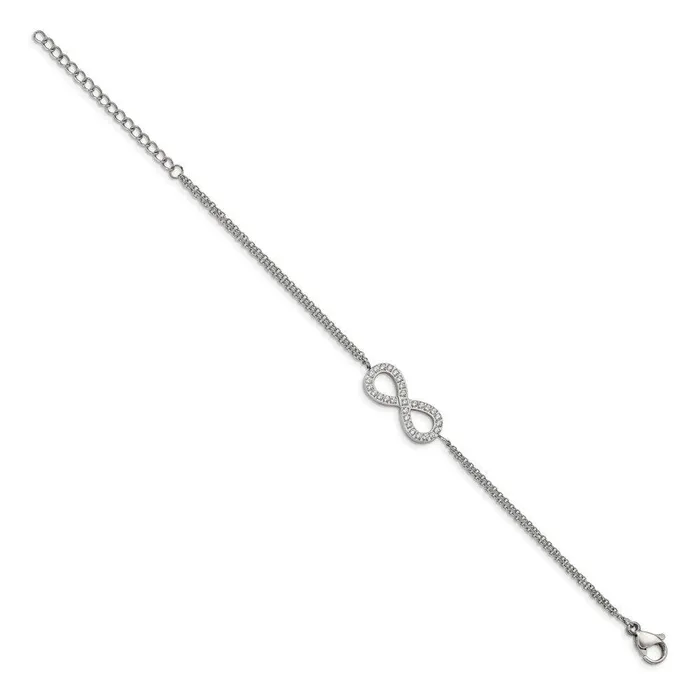Chisel Bracelets Stainless Steel Polished with CZ Infinity Symbol 625in w2in ext Bracelet Chisel Bracelets Stainless Steel Polished with CZ Infinity Symbol 625in w2in ext Bracelet