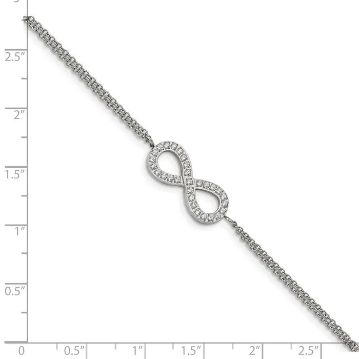 Chisel Bracelets Stainless Steel Polished with CZ Infinity Symbol 625in w2in ext Bracelet Chisel Bracelets Stainless Steel Polished with CZ Infinity Symbol 625in w2in ext Bracelet
