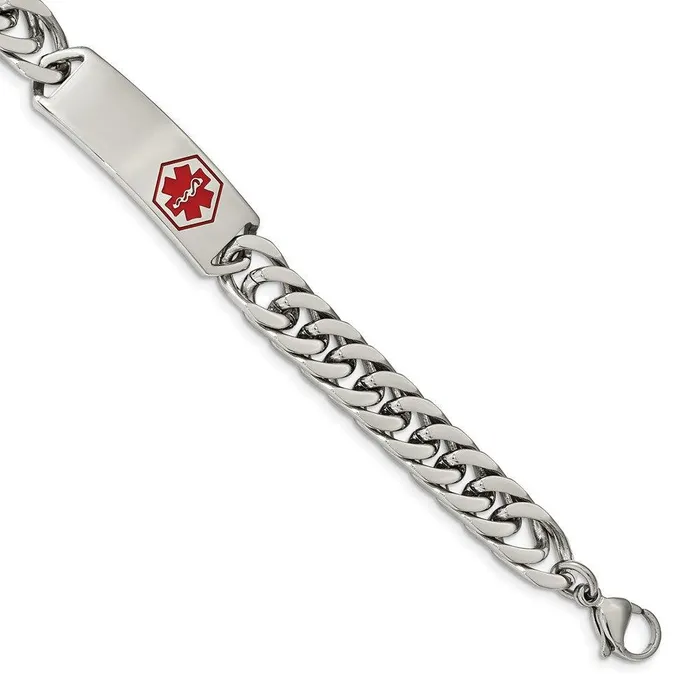 Chisel Bracelets Stainless Steel Polished with Red Enamel 85in Medical ID Bracelet Chisel Bracelets Stainless Steel Polished with Red Enamel 85in Medical ID Bracelet
