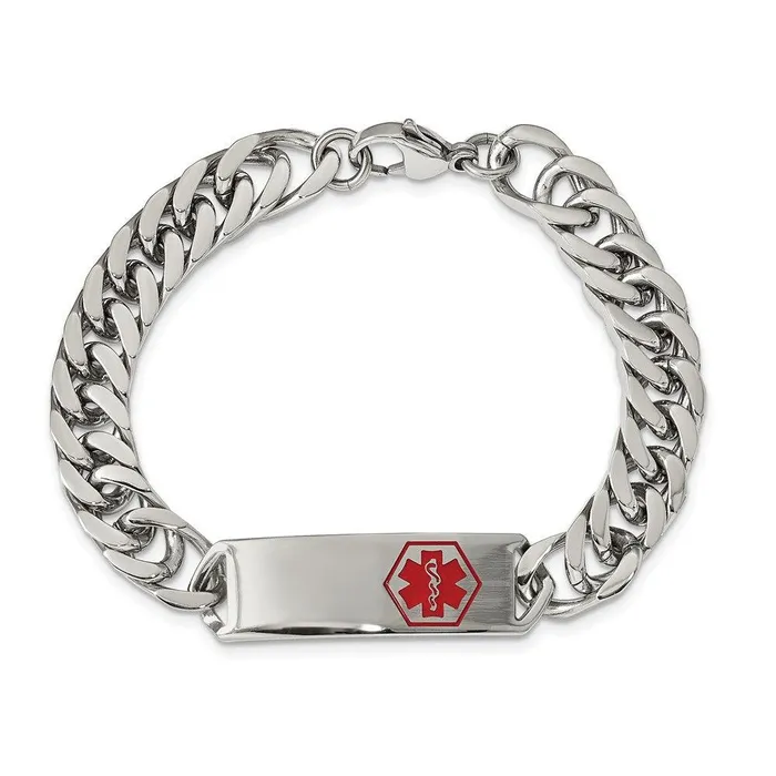 Chisel Bracelets Stainless Steel Polished with Red Enamel 85in Medical ID Bracelet Chisel Bracelets Stainless Steel Polished with Red Enamel 85in Medical ID Bracelet