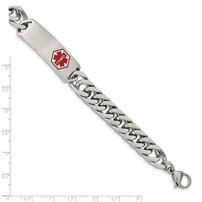 Chisel Bracelets Stainless Steel Polished with Red Enamel 85in Medical ID Bracelet Chisel Bracelets Stainless Steel Polished with Red Enamel 85in Medical ID Bracelet