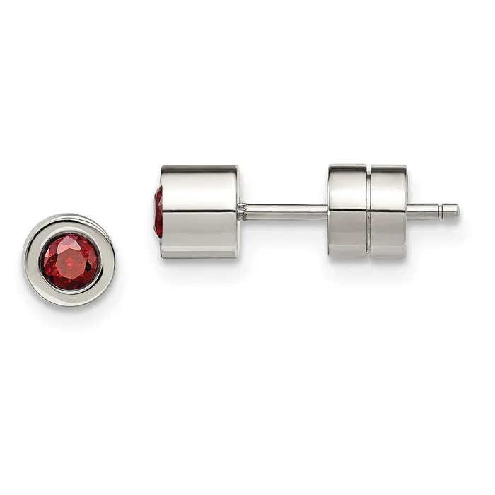 Chisel Earrings Stainless Steel CZ Jan Birthstone Polished Post Earrings