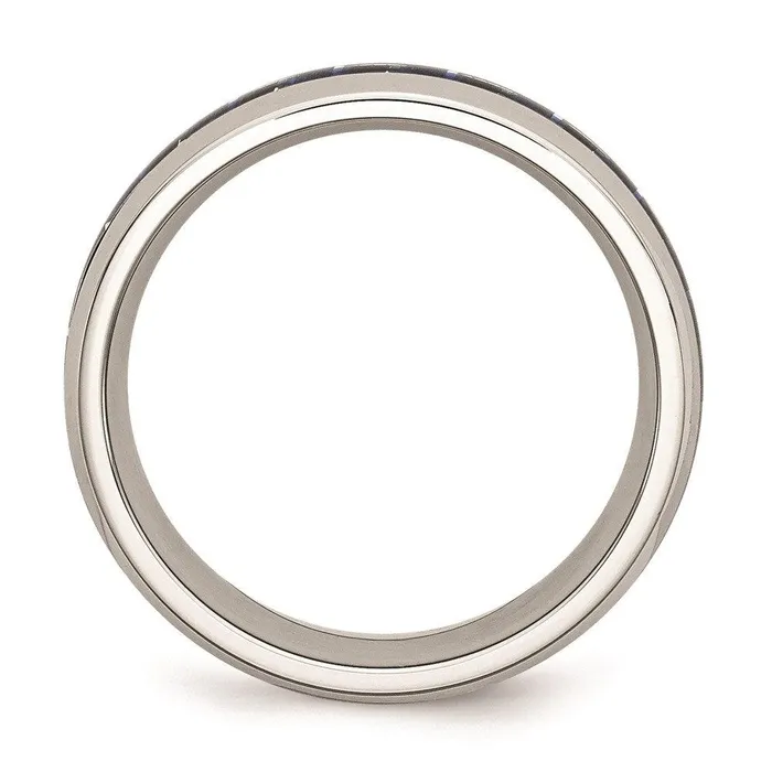 Chisel Rings Stainless Steel Blue Carbon Fiber Inlay Polished Band Chisel Rings Stainless Steel Blue Carbon Fiber Inlay Polished Band