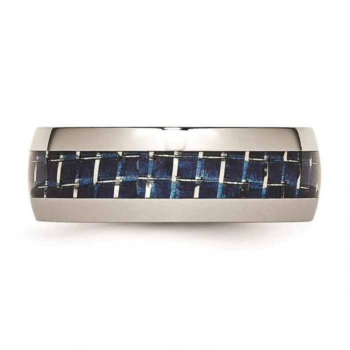 Chisel Rings Stainless Steel Blue Carbon Fiber Inlay Polished Band Chisel Rings Stainless Steel Blue Carbon Fiber Inlay Polished Band