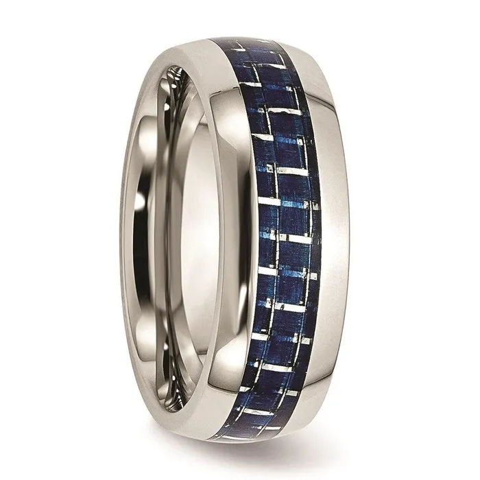 Chisel Rings Stainless Steel Blue Carbon Fiber Inlay Polished Band Chisel Rings Stainless Steel Blue Carbon Fiber Inlay Polished Band