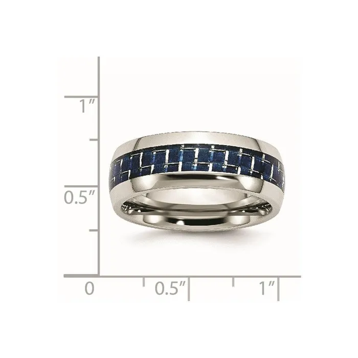 Chisel Rings Stainless Steel Blue Carbon Fiber Inlay Polished Band Chisel Rings Stainless Steel Blue Carbon Fiber Inlay Polished Band