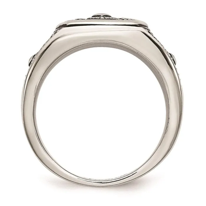 Chisel Rings Stainless Steel Polished and Antiqued Cross Ring Chisel Rings Stainless Steel Polished and Antiqued Cross Ring