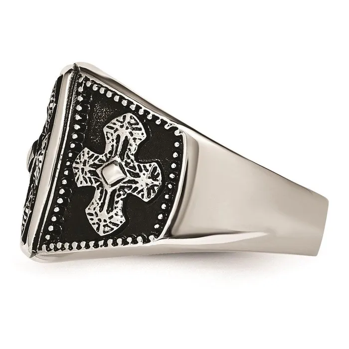 Chisel Rings Stainless Steel Polished and Antiqued Cross Ring Chisel Rings Stainless Steel Polished and Antiqued Cross Ring