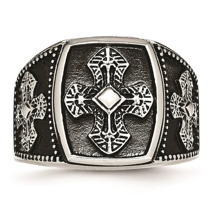 Chisel Rings Stainless Steel Polished and Antiqued Cross Ring Chisel Rings Stainless Steel Polished and Antiqued Cross Ring