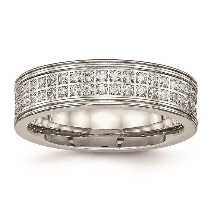Chisel Rings Stainless Steel Polished CZ Ring