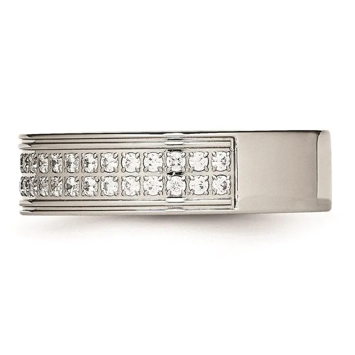 Chisel Rings Stainless Steel Polished CZ Ring Chisel Rings Stainless Steel Polished CZ Ring