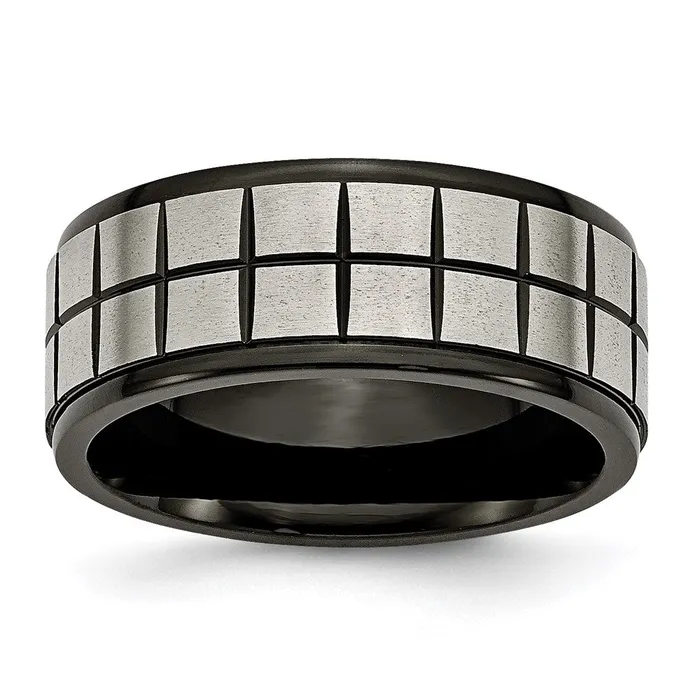 Chisel Rings Titanium 9mm Black IPplated Brushed Polished Band TB268