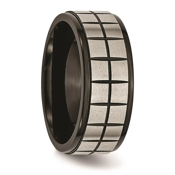 Chisel Rings Titanium 9mm Black IPplated Brushed Polished Band TB268 Chisel Rings Titanium 9mm Black IPplated Brushed Polished Band TB268