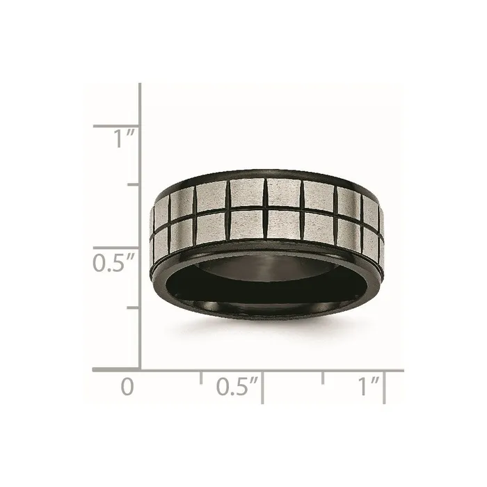 Chisel Rings Titanium 9mm Black IPplated Brushed Polished Band TB268 Chisel Rings Titanium 9mm Black IPplated Brushed Polished Band TB268