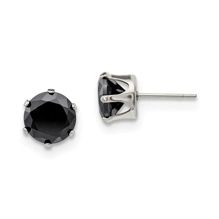 Chisel Stainless Steel Polished 9mm Black Round CZ Stud Post Earrings Earrings Chisel Stainless Steel Polished 9mm Black Round CZ Stud Post Earrings Earrings