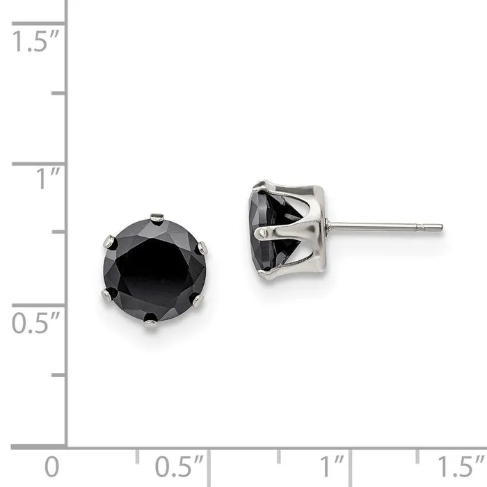Chisel Stainless Steel Polished 9mm Black Round CZ Stud Post Earrings Earrings Chisel Stainless Steel Polished 9mm Black Round CZ Stud Post Earrings Earrings
