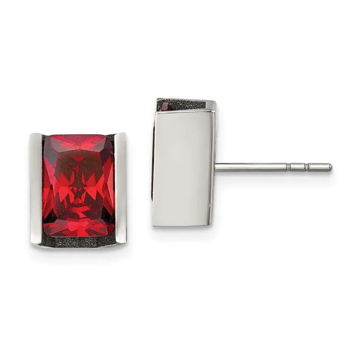 Chisel Stainless Steel Red CZ Stone Post Earrings Earrings