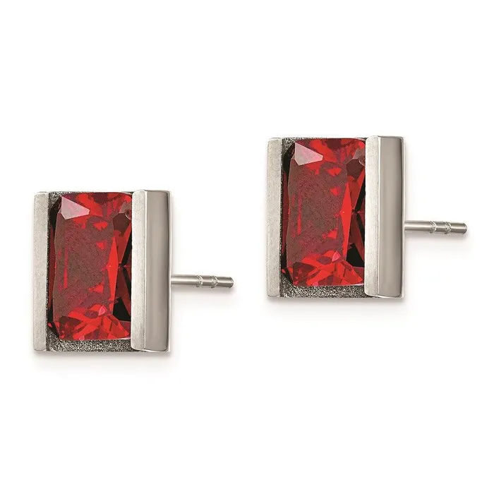 Chisel Stainless Steel Red CZ Stone Post Earrings Earrings Chisel Stainless Steel Red CZ Stone Post Earrings Earrings
