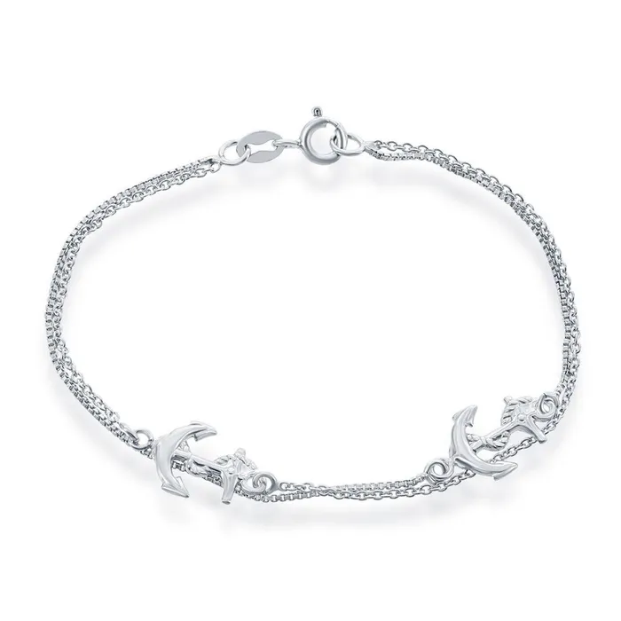 Classic Bracelets Classic Womens Bracelet Sterling Silver Double Strand Anchor S4926 Classic Bracelets Classic Womens Bracelet Sterling Silver Double Strand Anchor S4926