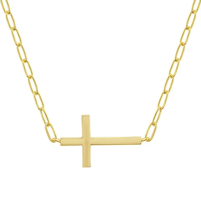 Classic Classic Womens Necklace GP Sterling Silver CZ Sideways Cross Paperclip M6977GP Necklaces Classic Classic Womens Necklace GP Sterling Silver CZ Sideways Cross Paperclip M6977GP Necklaces