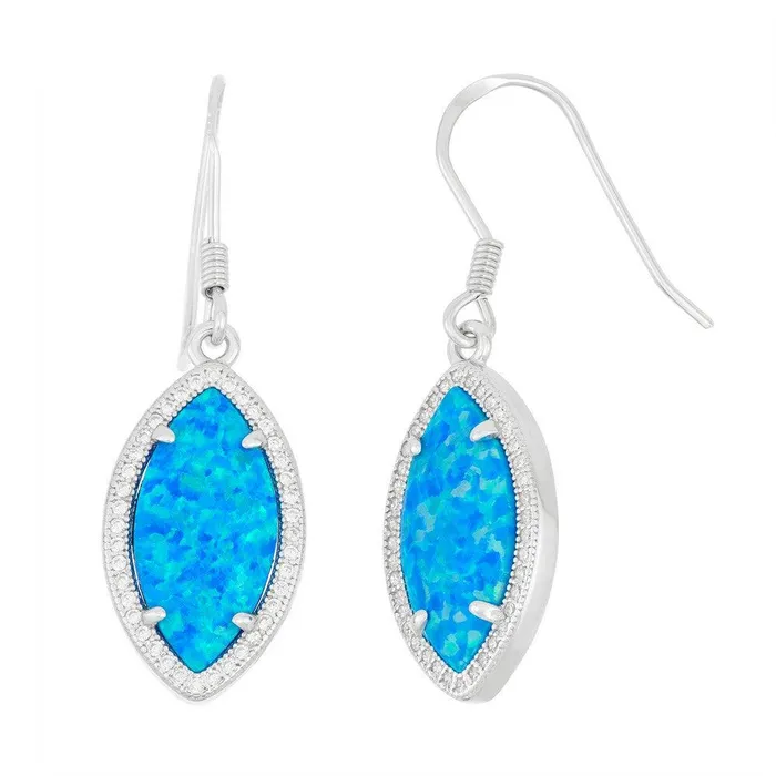 Classic Earrings Sterling Silver Blue Inlay Opal Marquise Earrings