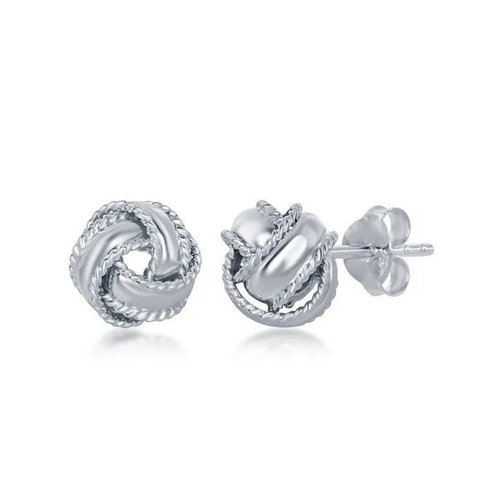 Classic Earrings Sterling Silver Rope Border Love Knot Stud Earrings