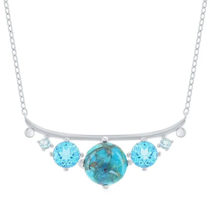 Classic Necklaces Classic Womens Necklace Sterling Graduating Round Turquoise and Blue CZ M6848 Classic Necklaces Classic Womens Necklace Sterling Graduating Round Turquoise and Blue CZ M6848