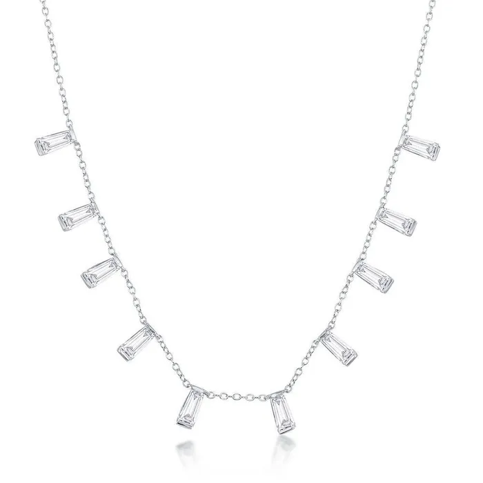 Classic Necklaces Sterling Silver Dangling Baguettes Necklace