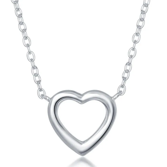 Classic Necklaces Sterling Silver Plain Small Open Heart Necklace