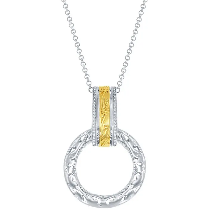 Classic Rings Classic Womens Pendant with Chain Two Tone Filigree Design Door Knocker J2187 Classic Rings Classic Womens Pendant with Chain Two Tone Filigree Design Door Knocker J2187