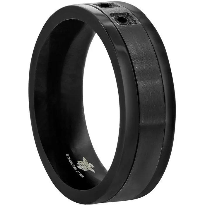 Classic Rings Mens Ring Black Plated Stainless Steel CZ Band Size 9 SW21069