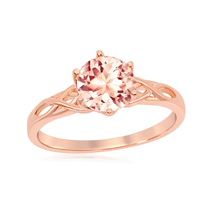 Classic Rings Sterling Silver 6Prong 7mm Round Morganite CZ Ring W1938