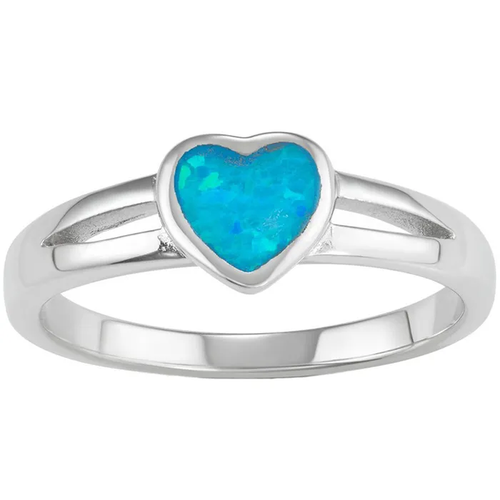 Classic Rings Womens Ring Sterling Silver Blue Inlay Opal Heart Size 8 W15728