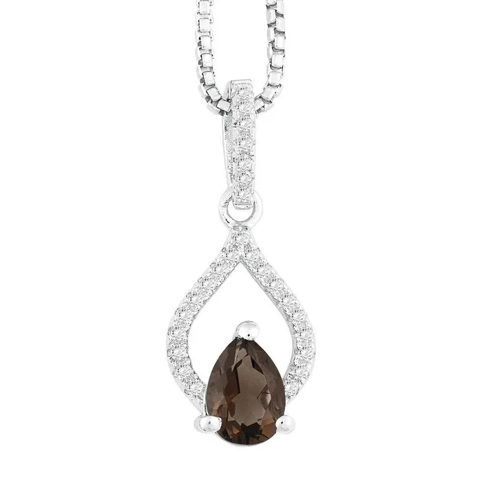 Classic Sterling Silver Brown Pear Smoky Quartz Necklace Necklaces