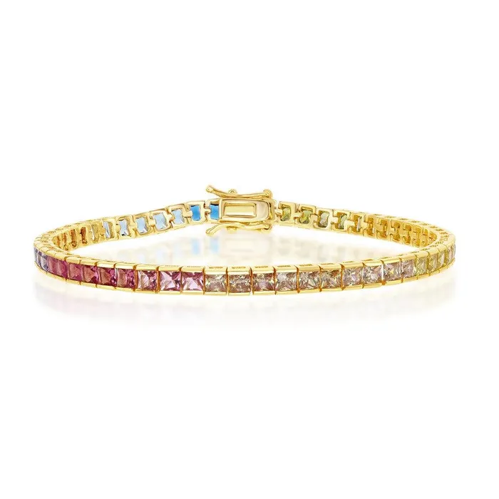 Classic Sterling Silver Gold Plated Rainbow CZ ChannelSet Bracelet Bracelets Classic Sterling Silver Gold Plated Rainbow CZ ChannelSet Bracelet Bracelets