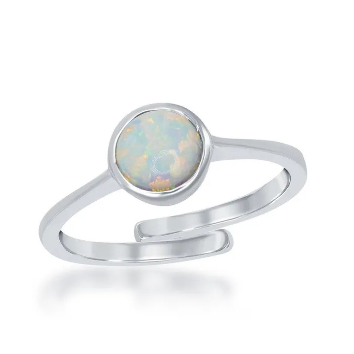 Classic Sterling Silver October White Opal Bezel Set Ring Rings