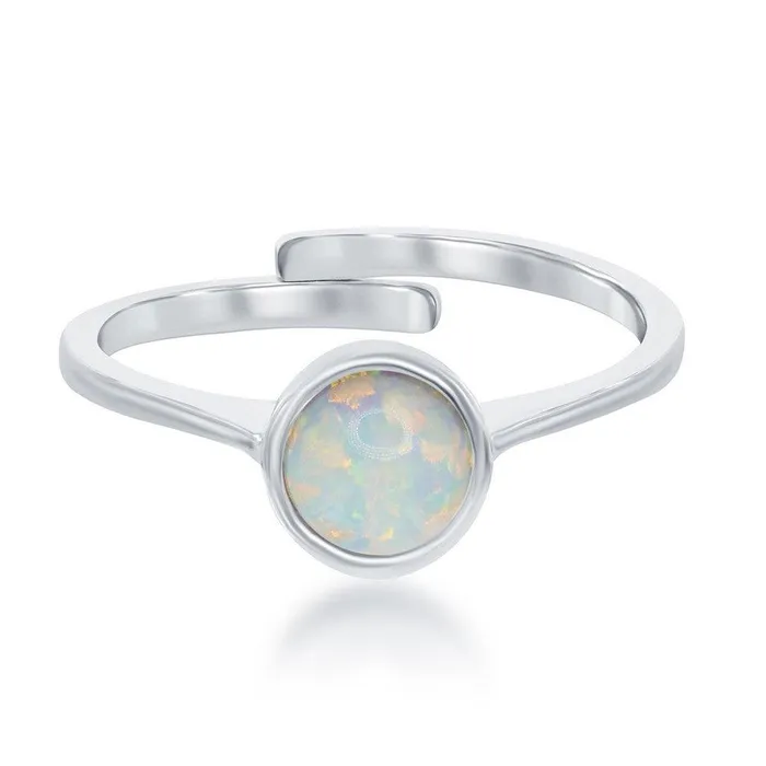 Classic Sterling Silver October White Opal Bezel Set Ring Rings